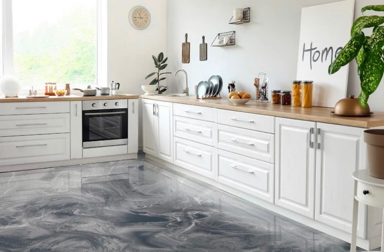 Encimera de resina epoxi decorativa aplicada por Pintoref Decat